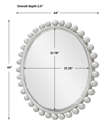 Cyra Wood Round Mirror Aged Ivory - Silver by Uttermost - View 3