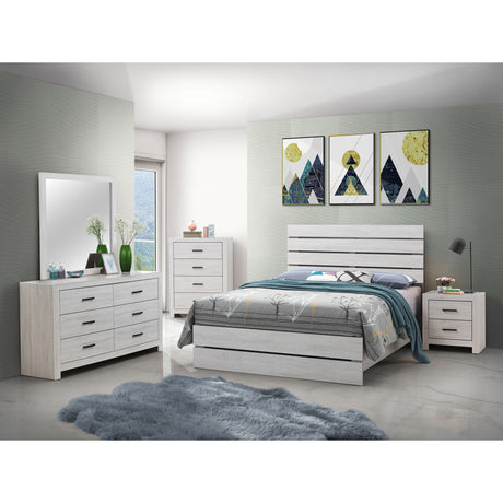 Geary White 5-piece Slatted Headboard Panel Bedroom Set - sold by Home Elegance USA