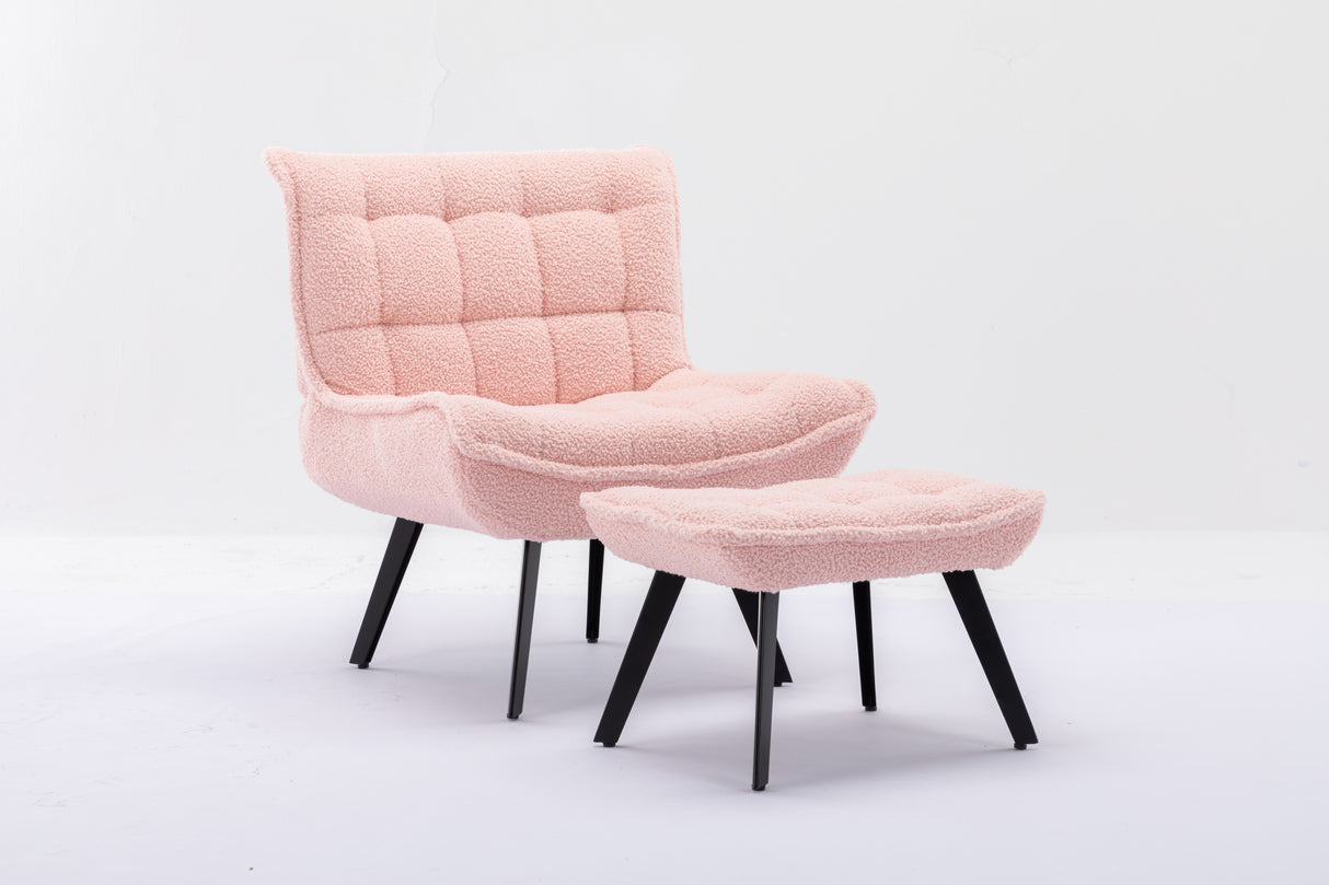 Modern Soft Teddy Fabric Material Large Width Accent Chair Leisure Chair Armchair TV Chair Bedroom Chair With Ottoman Black Legs For Indoor Home And Living Room,Pink - Home Elegance USA