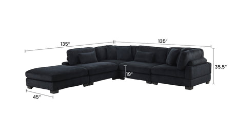 Bentley Modern Style Modular Sectional unique layout made with Corduroy fabric and wood in Black Setup-2(NJ Warehouse Inventory) - sold by Home Elegance USA