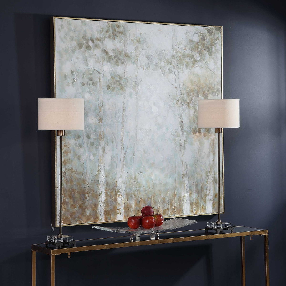 Cotton Woods Hand Painted Canvas - Light Blue / Light Brown by Uttermost - View 3