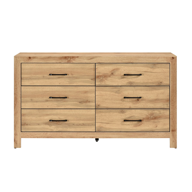 Rustic Natural Finish 6-Drawers Dresser Wooden Bedroom Furniture 1pc Storage Cabinet