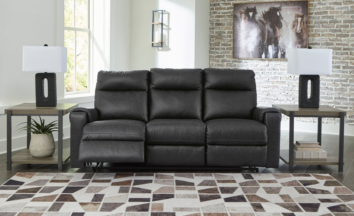 Ashley Carbon Axtellton Reclining Power Sofa - Faux Leather | Home Elegance USA