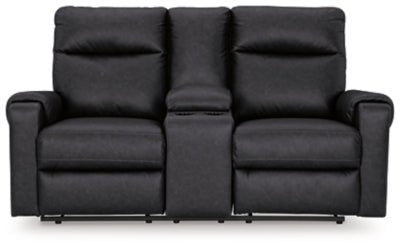 Ashley Carbon Axtellton DBL REC PWR Loveseat w/Console - Faux Leather | Home Elegance USA