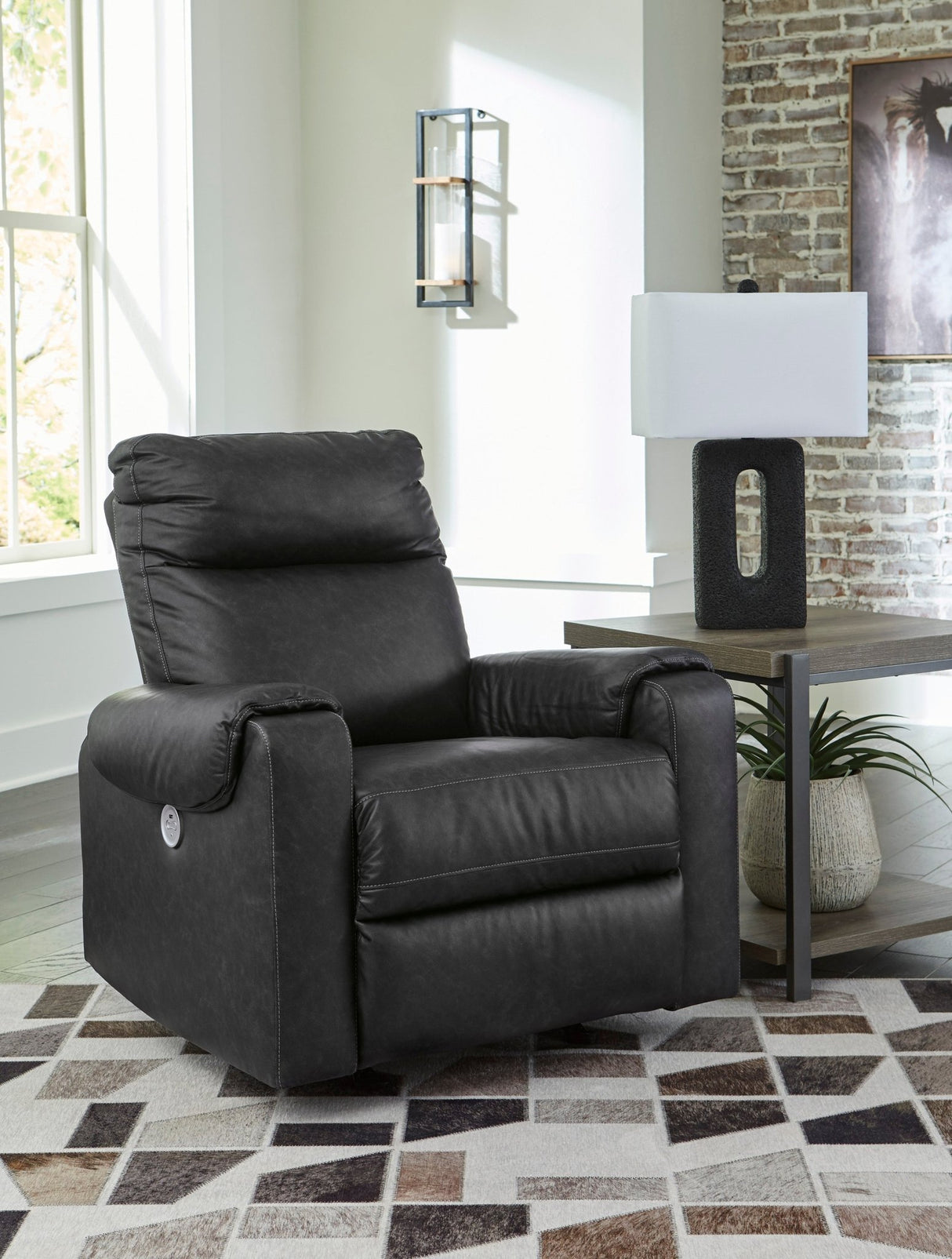 Ashley Carbon Axtellton Power Rocker Recliner - Faux Leather | Home Elegance USA