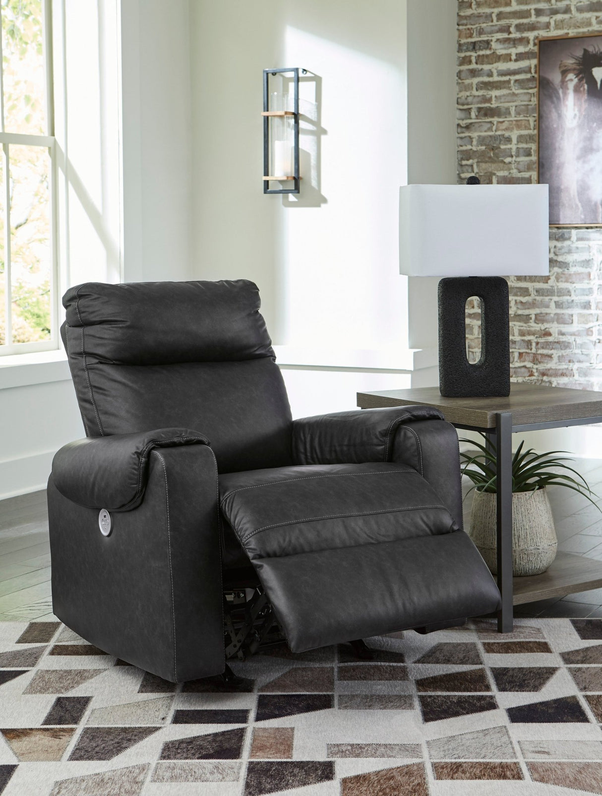 Ashley Carbon Axtellton Power Rocker Recliner - Faux Leather | Home Elegance USA