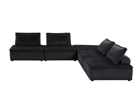 Aveline 120'W Black Velvet 5 Pc Sectional Sofa - sold by Home Elegance USA