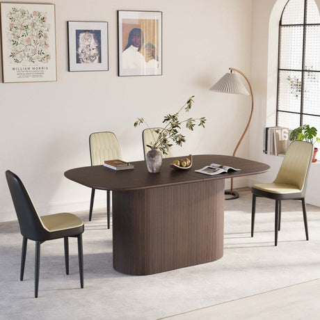 63 'medieval modern brown style MDF dining table and PU dining chair set 4. Assemble Desktop and black metal leg dining chair set, suitable for home&kitchen - sold by Home Elegance USA