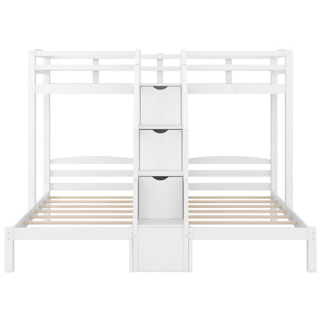 Twin over Twin & Twin Bunk Bed with Built-in Staircase and Storage Drawer,White - sold by Home Elegance USA