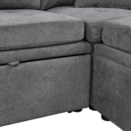 Oversized Sectional Sofa U-shaped Couch Pull-out Sofa Bed with Two Throw Pillows Gray Chenille 117.3' - sold by Home Elegance USA