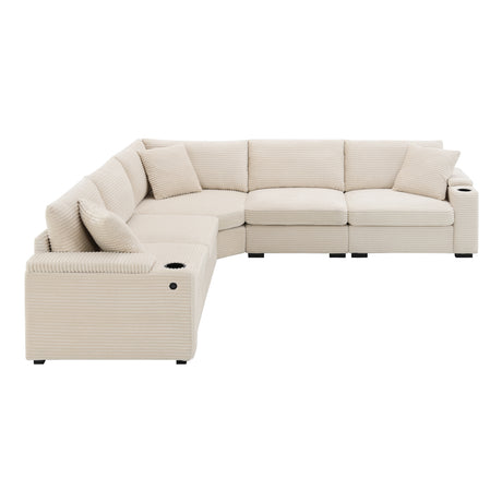 106' Convertible L Shaped Sectional Sofa,Corduroy Corner Couch with Armrest Storage,Cup Holders,USB Charger,Irregular Corner,Oversized Comfy Modular Sofa for Living Room,Apartment,2 Colors - sold by Home Elegance USA