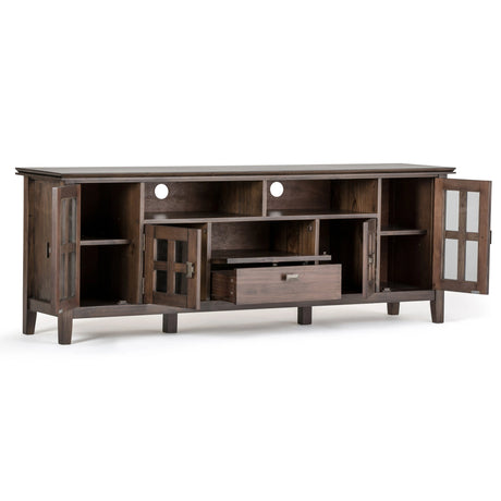 Artisan 72 inch Wide Solid Wood TV Stand in Natural Aged Brown For TVs up to 80 inches - sold by Home Elegance USA