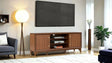 Mid-Century Modern TV Stand Gold Capped Legs Adjustable Shelves Walnut Finish - sold by Home Elegance USA