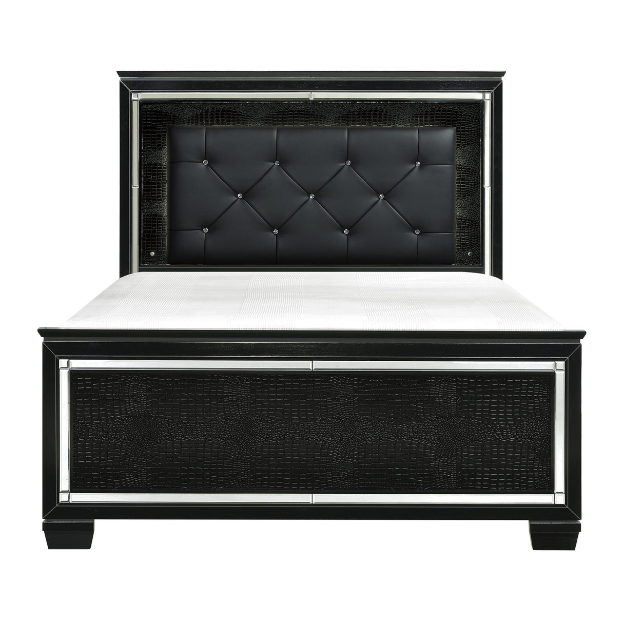 Black Finish Upholstered Button - Tufted 1pc Queen Size Bed LED Headboard Faux Alligator Embossed Textural Panels Wooden Bed - B011S00153 - Home Elegance USA - 1