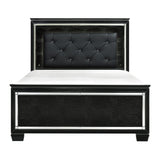 Black Finish Upholstered Button - Tufted 1pc Queen Size Bed LED Headboard Faux Alligator Embossed Textural Panels Wooden Bed - B011S00153 - Home Elegance USA - 1