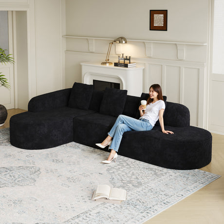 111.8-inch L-shaped curved modular sofa, modern design featuring lychee-textured long-pile polyester fabric, curved backrest with three pillows - sold by Home Elegance USA