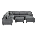U-shaped Sectional Sofa Chenille Upholstered with Movable Storage Ottoman, Dark Gray, 111.8'
