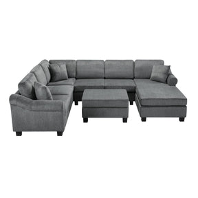 U-shaped Sectional Sofa Chenille Upholstered with Movable Storage Ottoman, Dark Gray, 111.8' - sold by Home Elegance USA
