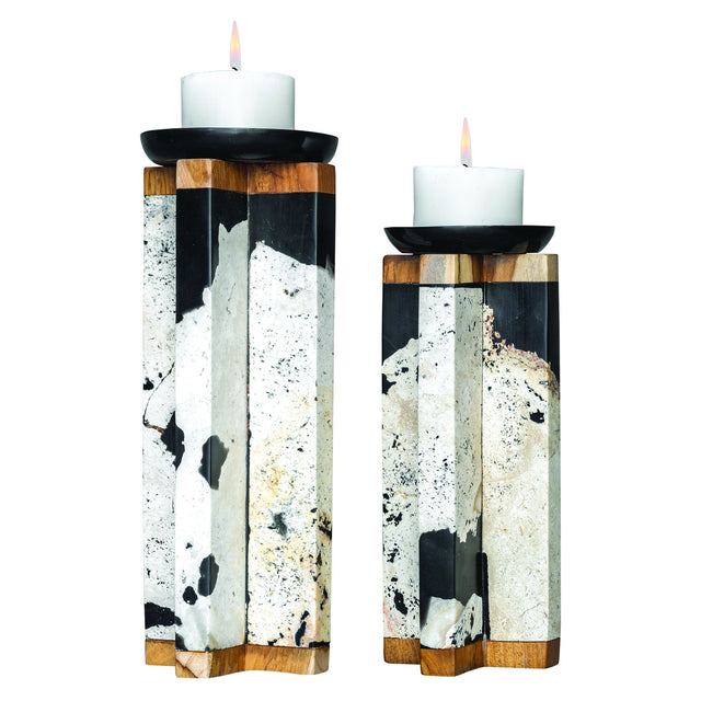 Illini Stone Candleholders (Set of 2) Black & White - Black / White by Uttermost - View 1
