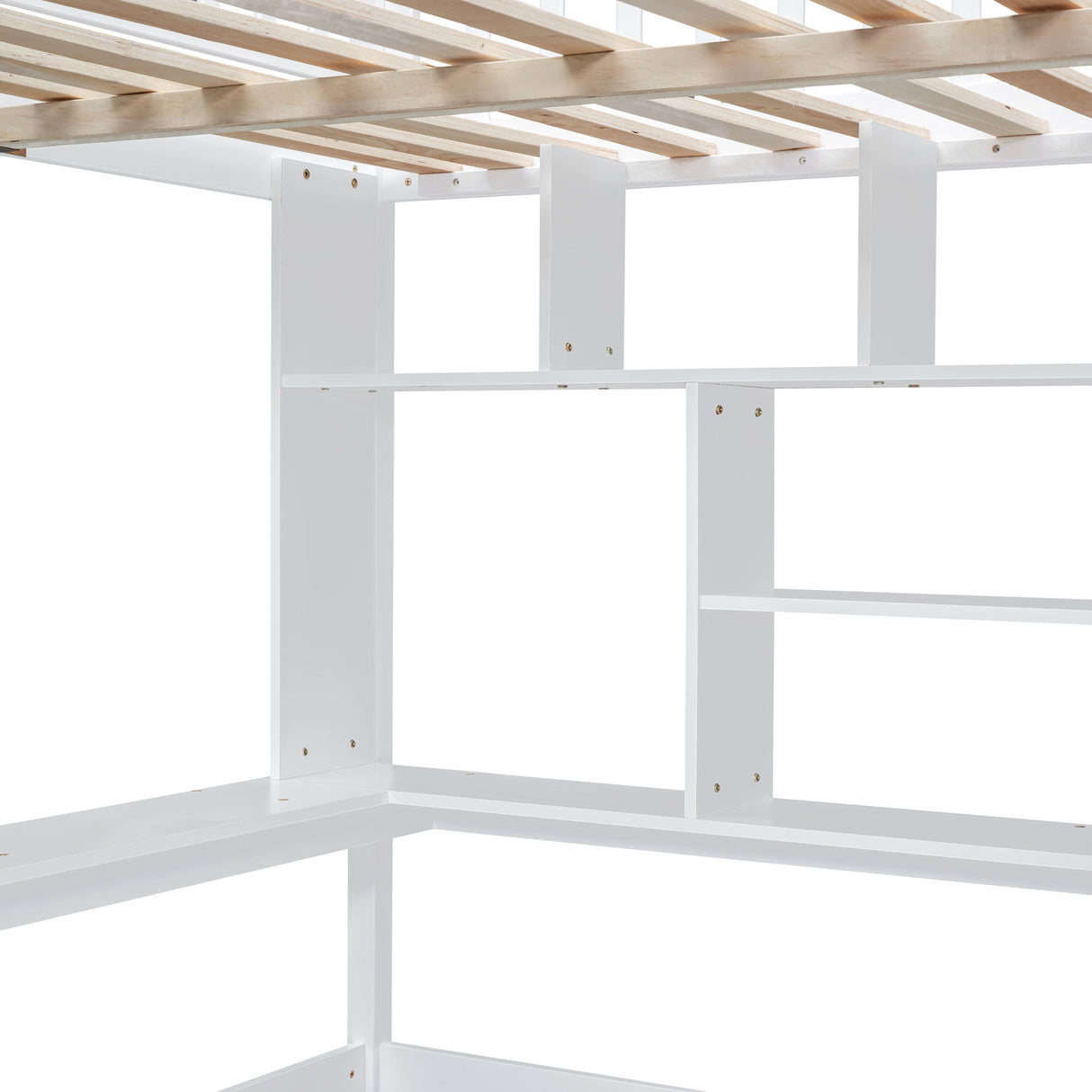 Full size Loft Bed with Bookshelf,Drawers,Desk,and Wardrobe-White - Home Elegance USA