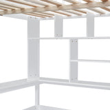 Full size Loft Bed with Bookshelf,Drawers,Desk,and Wardrobe-White - Home Elegance USA