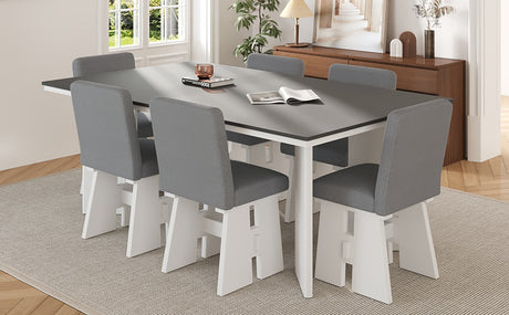 TOPMAX Modern 7-Piece Dining Table Set with 6 Upholstered Dining Chairs, Dark Gray+White - sold by Home Elegance USA