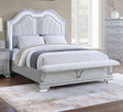 Contemporary Elegant Eastern King Size Bed w Built-in Footboard Bench Upholstered HB USB 1pc Bed Silver Finish