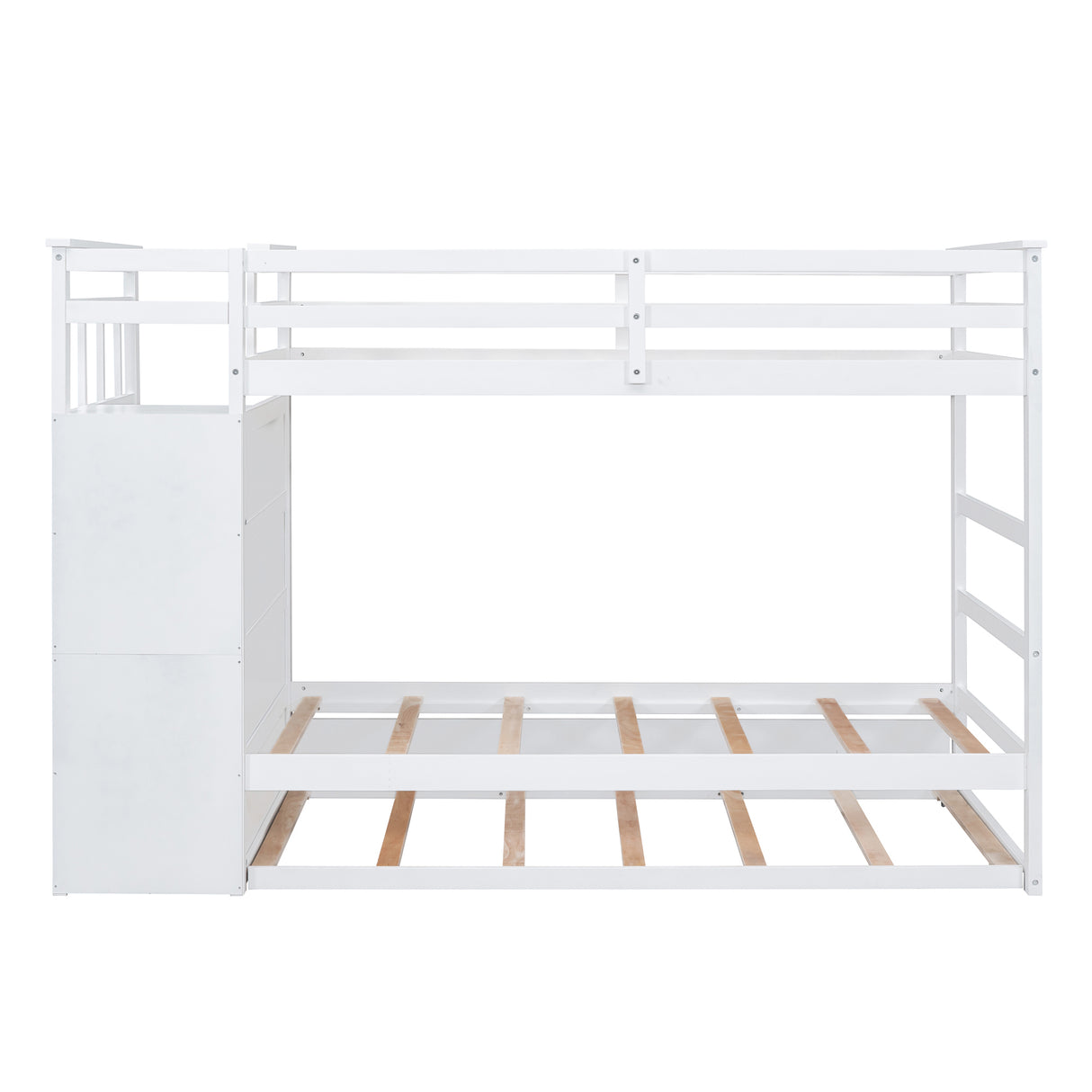 Twin Over Twin Bunk Bed with Trundle and Staircase,White(OLD SKU:LT000068AAK) - Home Elegance USA