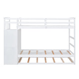 Twin Over Twin Bunk Bed with Trundle and Staircase,White(OLD SKU:LT000068AAK) - Home Elegance USA