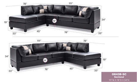 Malone G643B-SC Sectional ( 3 Boxes) , BLACK - sold by Home Elegance USA