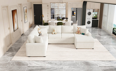 Cream Tweed Chenille Sectional Sofa with Pull-out Bed and Storage Ottoman, 112.2' for Living Room - sold by Home Elegance USA