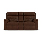 Mason Transitional Fabric Reclining Loveseat With Console | Flexsteel