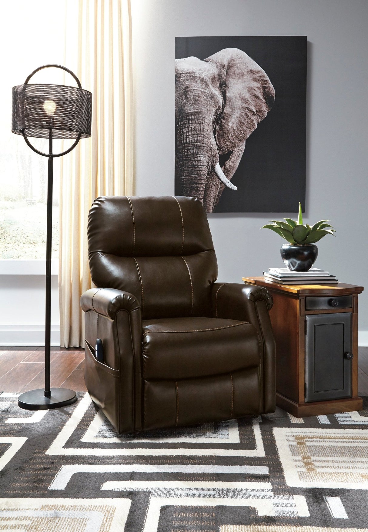 Ashley Chocolate Markridge Power Lift Recliner - Faux Leather | Home Elegance USA