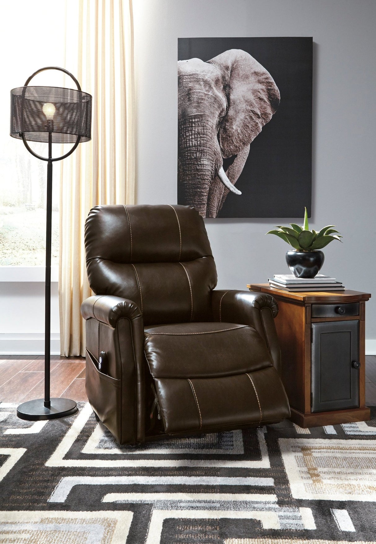 Ashley Chocolate Markridge Power Lift Recliner - Faux Leather | Home Elegance USA