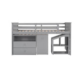 Loft Bed Low Study Twin Size Loft Bed With Storage Steps and Portable,Desk,Gray(OLD SKU: LT000101AAE) - Home Elegance USA