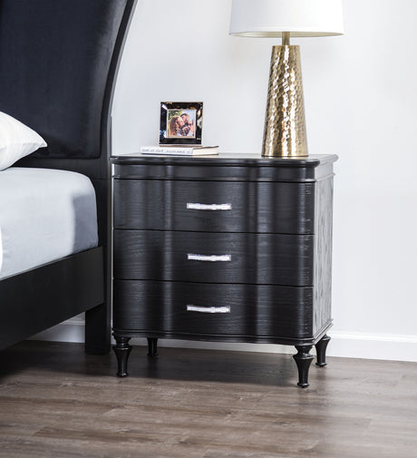 Lovely Attractive Bedroom 3pc Set Queen Size Bed 2x Nightstands Black Fabric Padded HB Wood Legs - sold by Home Elegance USA