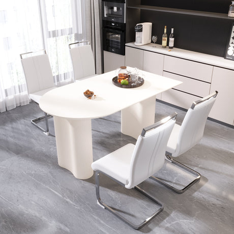 63 'medieval modern cream style MDF dining table and PU armless dining chair set 4. Assemble Desktop and Silver plated metal leg dining chair set, suitable for home&kitchen - sold by Home Elegance USA