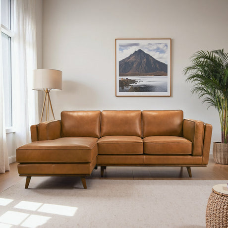 Chase Genuine Leather Sectional Left Facing Sofa Tan Leather 90.90 inches - sold by Home Elegance USA