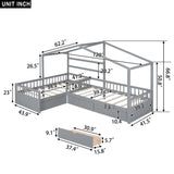 Twin Size House Platform Bed with Three Storage Drawers,Gray - Home Elegance USA