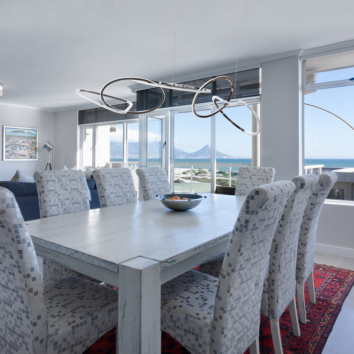 Seoul LED Hoops Rectangular Chandelier // Chrome  | Finesse -  Home Elegance USA