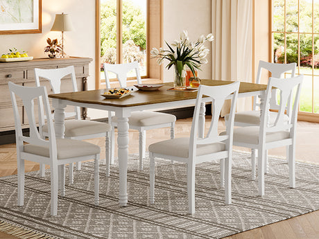 7-Piece Dining Table Set, 60inch to 78inch Extendable Wood Dining Table with Removable Leaf, Kitchen Table Set with 6 Upholstered Side Chair, Dining Table Set for 6 - sold by Home Elegance USA