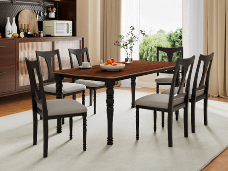 7-Piece Dining Table Set, 60inch to 78inch Extendable Wood Dining Table with Removable Leaf, Kitchen Table Set with 6 Upholstered Side Chair, Dining Table Set for 6 - sold by Home Elegance USA