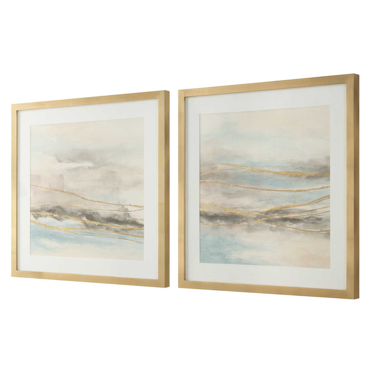 So Golden Abstract Landscape Prints (Set of 2) Black / Blue / Brass / Gold / Gray / Pink / White - Light Brown / Light Blue by Uttermost - View 4
