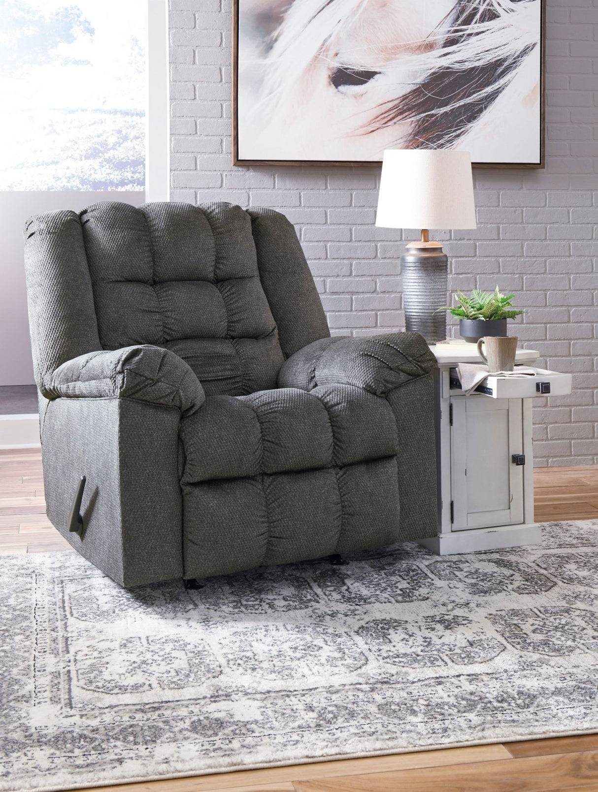 Ashley Charcoal Drakestone Rocker Recliner - Microfiber | Home Elegance USA