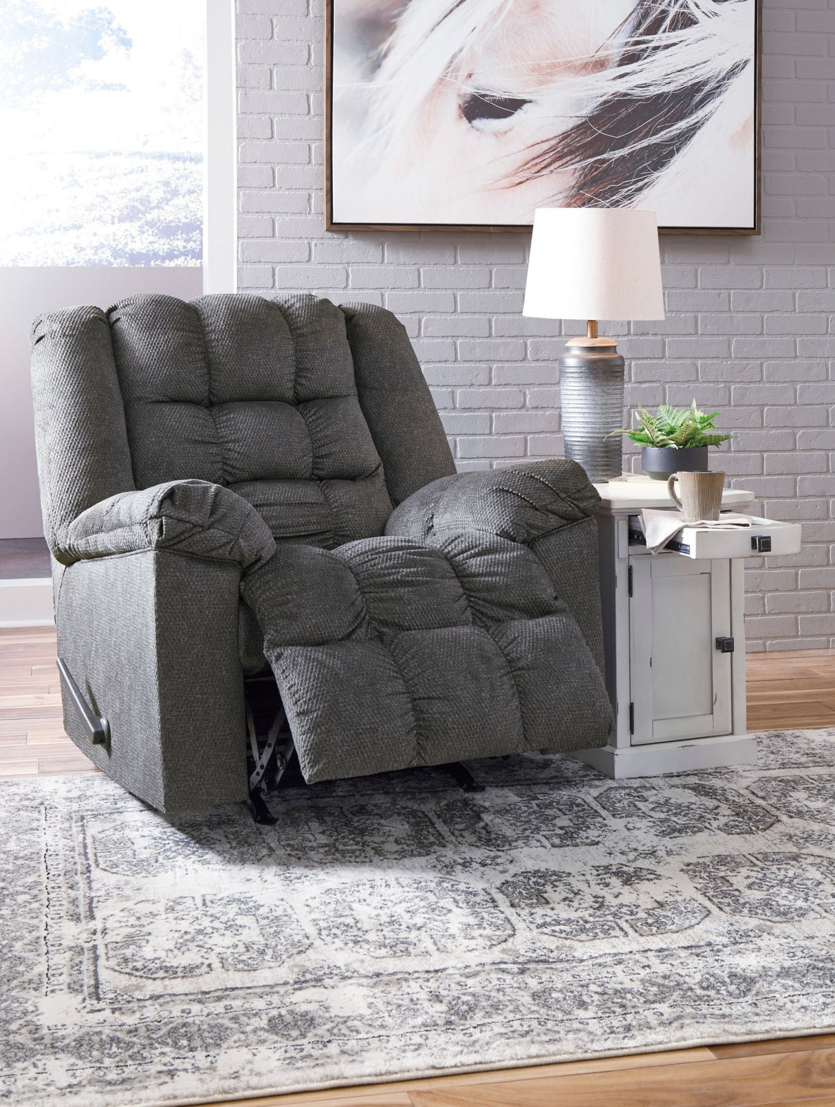 Ashley Charcoal Drakestone Rocker Recliner - Microfiber | Home Elegance USA