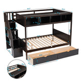 Twin over Full Bunk Bed with Shelfs, Storage Staircase and 2 Drawers, Espresso - Home Elegance USA