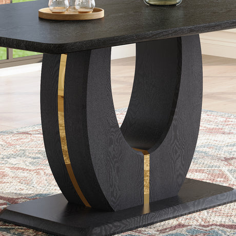 Black Wood Grain Dining Table Set for 4 people, 63' Modern MDF Dining Room Table Set .Paired with 4 Brown Suede Fabric chairs with decorative buckle design on the backrest.For Dining Room,Kitchen,etc. - sold by Home Elegance USA