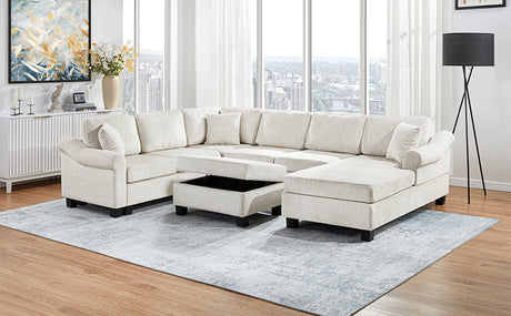 Contemporary U-shaped Sectional Sofa with Movable Storage Ottoman, White Chenille 111.8' - sold by Home Elegance USA