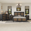 4-Pieces Bedroom Sets, Queen Size Farmhouse Platform Bed with Wooden Strip Stickers Decoration, Storage Nightstand and Dresser with Metal Handle, Black(Old SKU: HL000191AAB)
