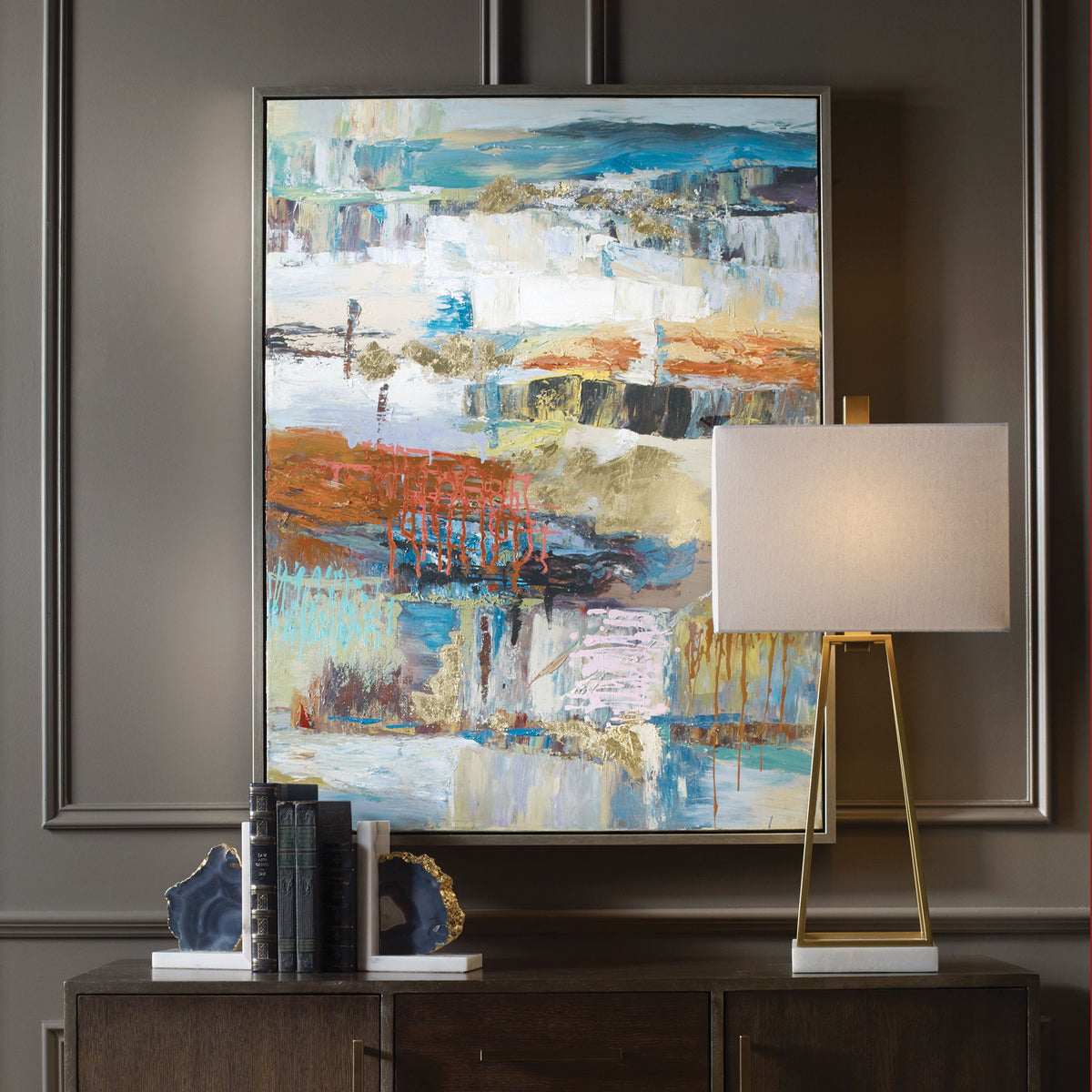 Fiesta Hand Painted Canvas - Blue / Orange by Uttermost - View 2